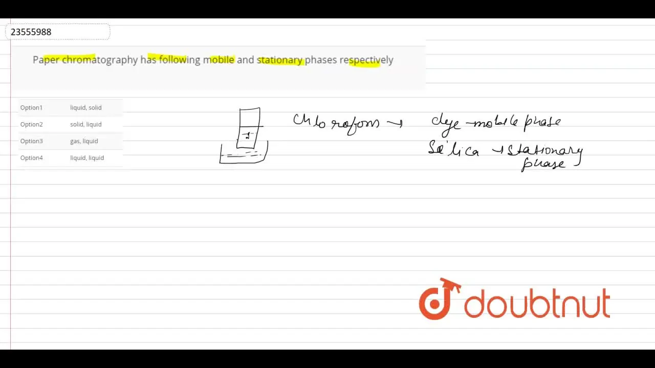 Paper chromatography has following mobile and stationary phases respec