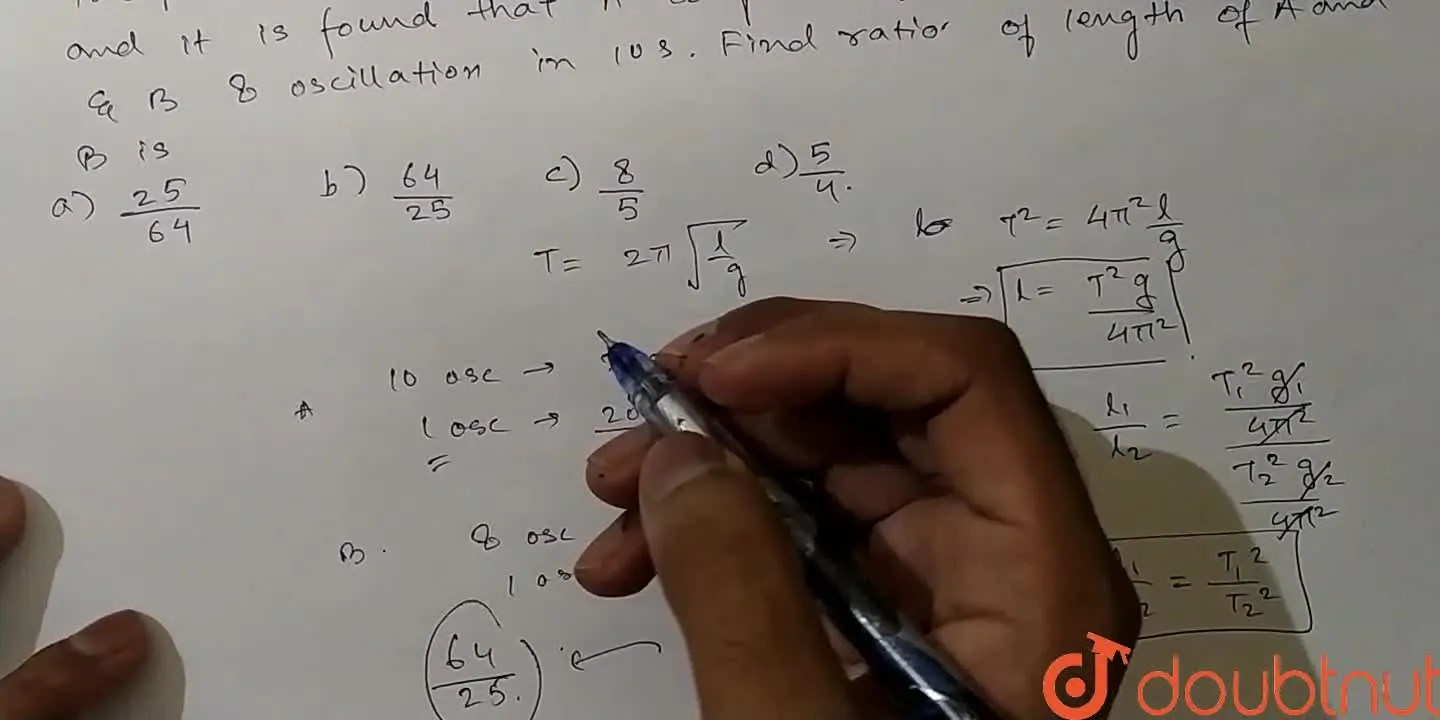 Two Simple Pendulums A And B Are Made To Oscillate Simultaneously And