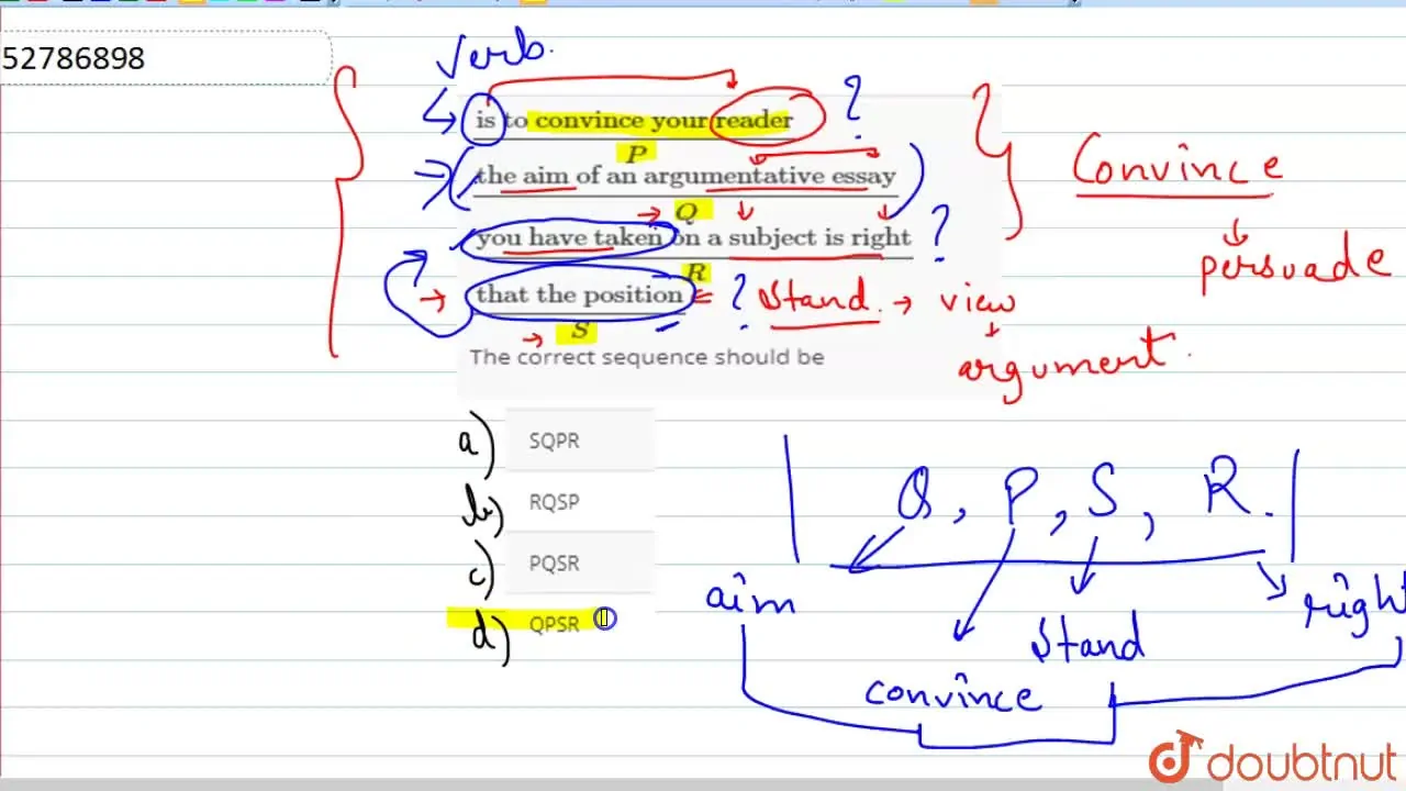 ("is to convince your reader")/(P) ("the aim of an argumentative es