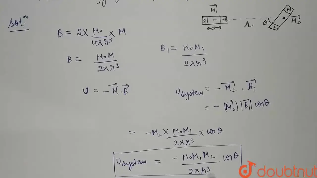 Figure shows two small bar having dipole moments M(1) and M(2)