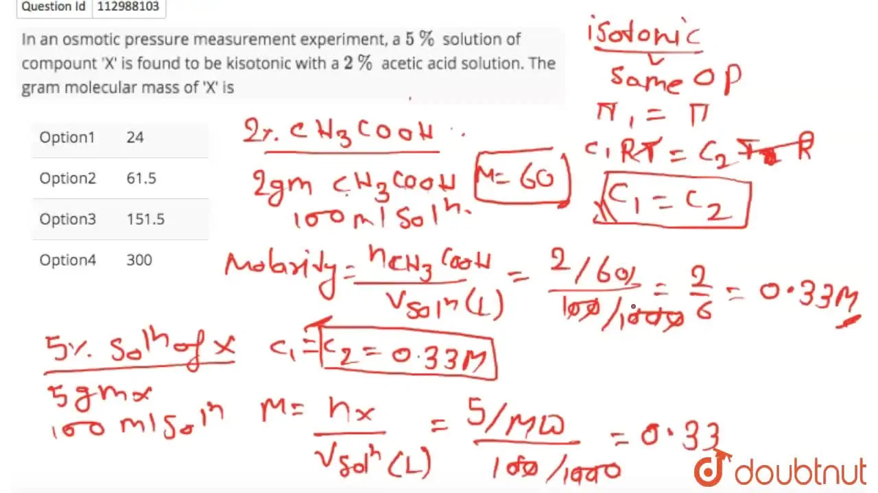 in an osmotic pressure measurement experiment