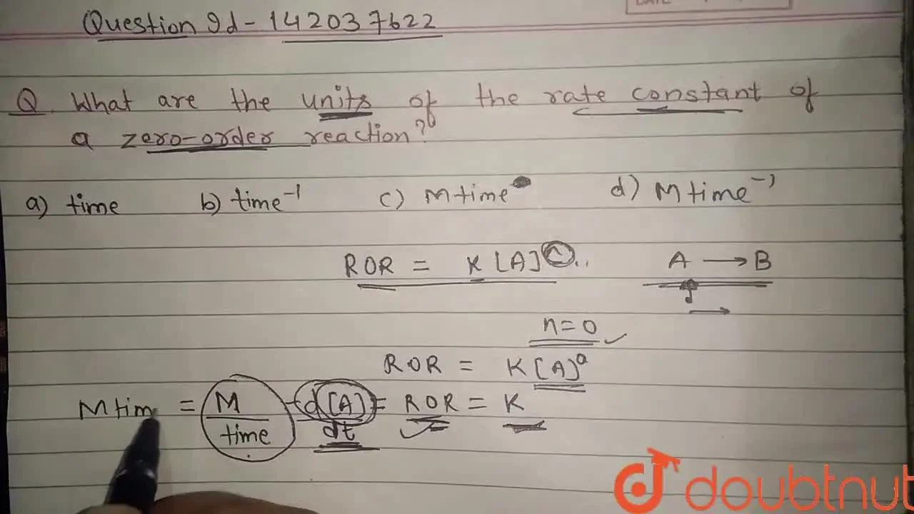 What are the units for the rate constant of a zeroorder reaction?