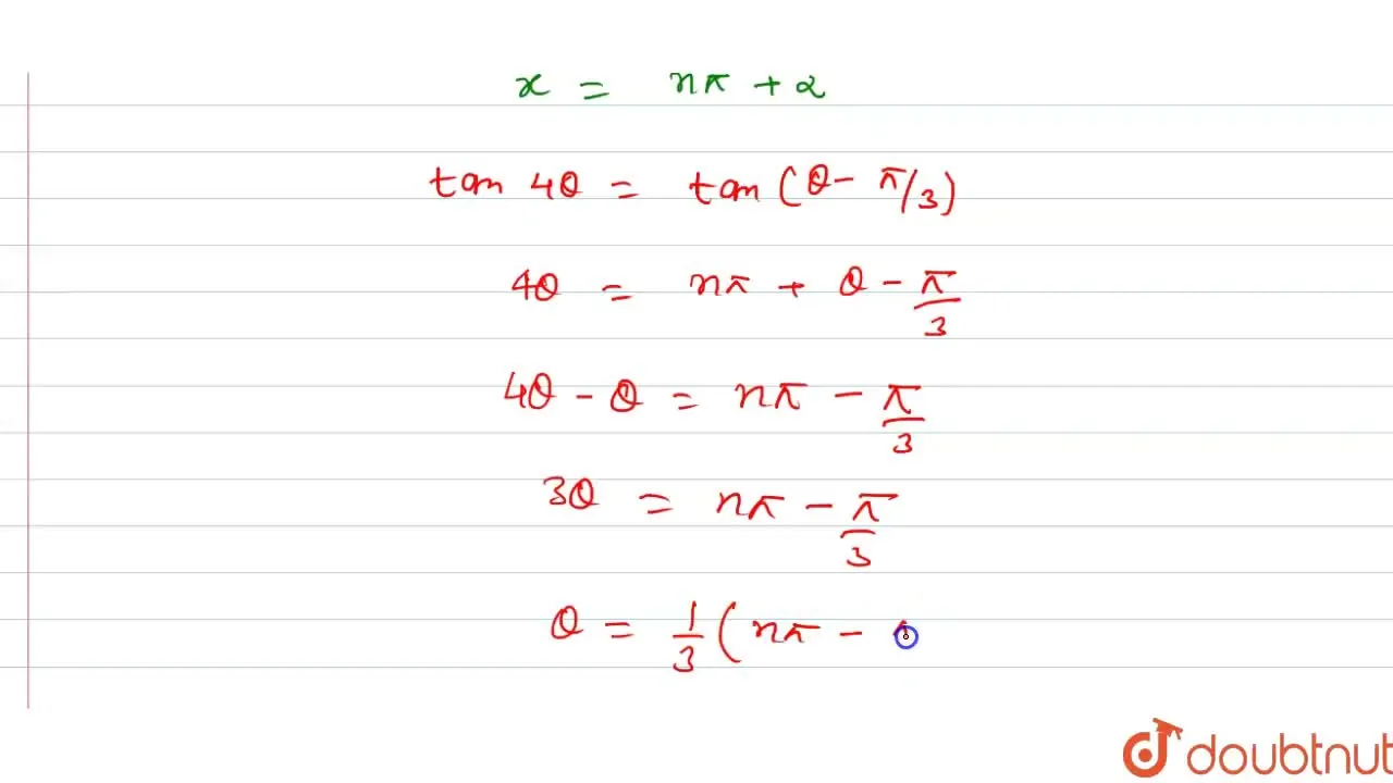 हल कीजिए tan 4 theta = cot (pi/6+theta)