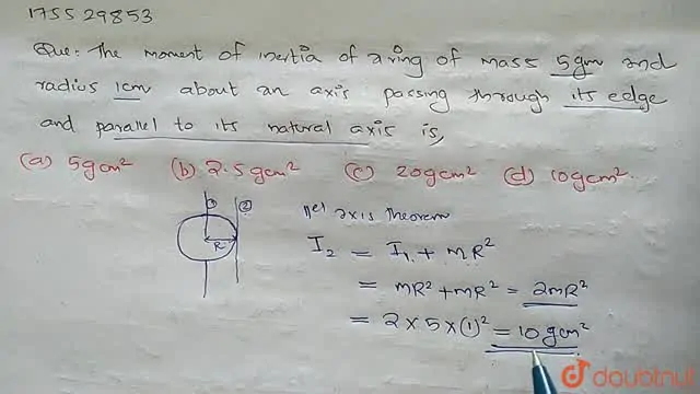 Part 2 - Rotational Inertia of a Ring Preliminary | Chegg.com