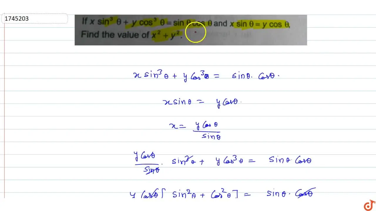 If x sin^3 theta+ y cos^3 theta = sin theta cos theta and x sin theta
