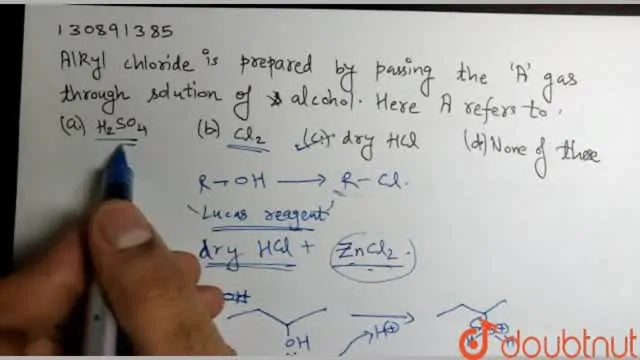 Alkyl chloride is prepared by passing the …A… gas through solution of