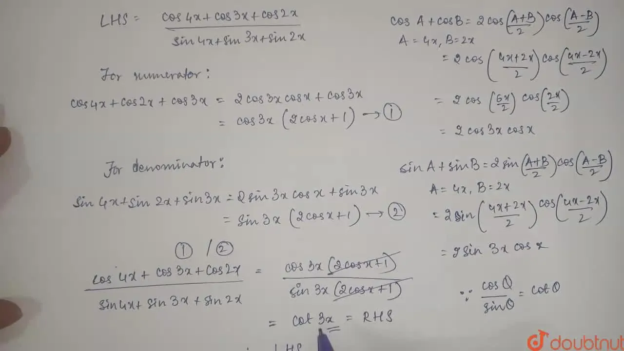 kannada-prove-that-cos-4x-cos3x-cos2x-sin-4x-sin3x-sin2x-cot3x