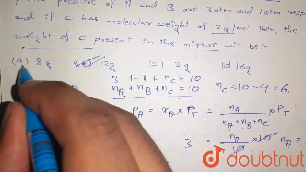 A gaseous mixture contains three gaseous A,B and C with a total number