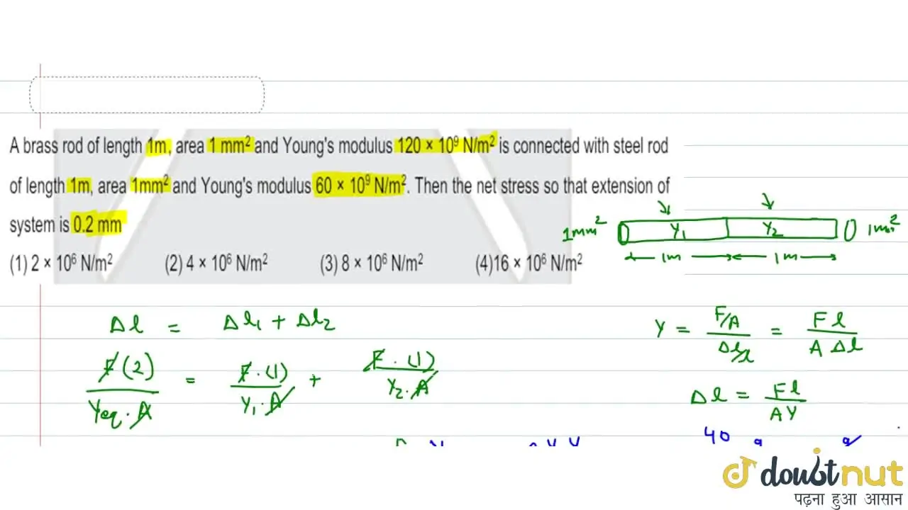 A brass rod of length 1M, area 1 mm^(2) and Young's modulus 120xx10^(9