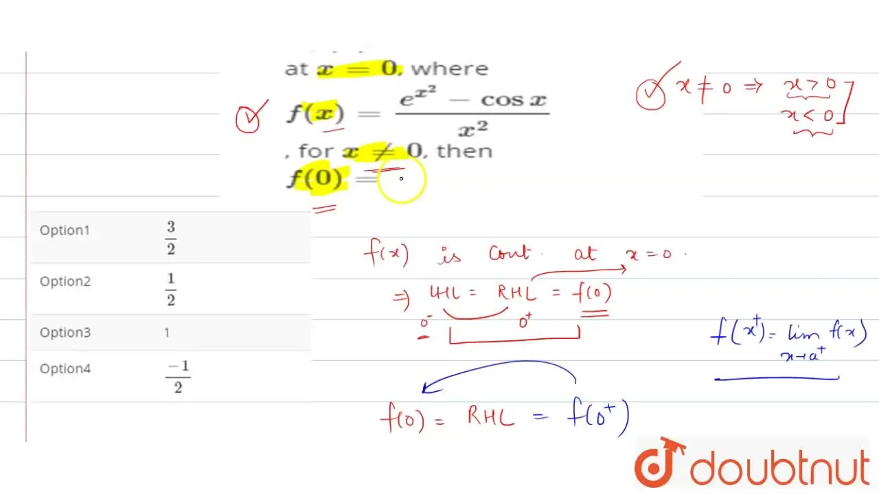 If f(x) is continuous at x=0, where f(x)=(e^(x^(2))cosx)/(x^(2)), for
