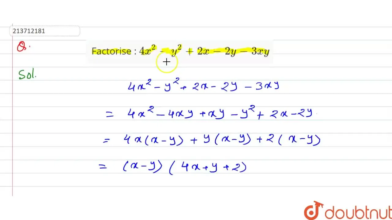 [Bengali] Factorise : 4x^(2)-y^(2)+2x-2y-3xy