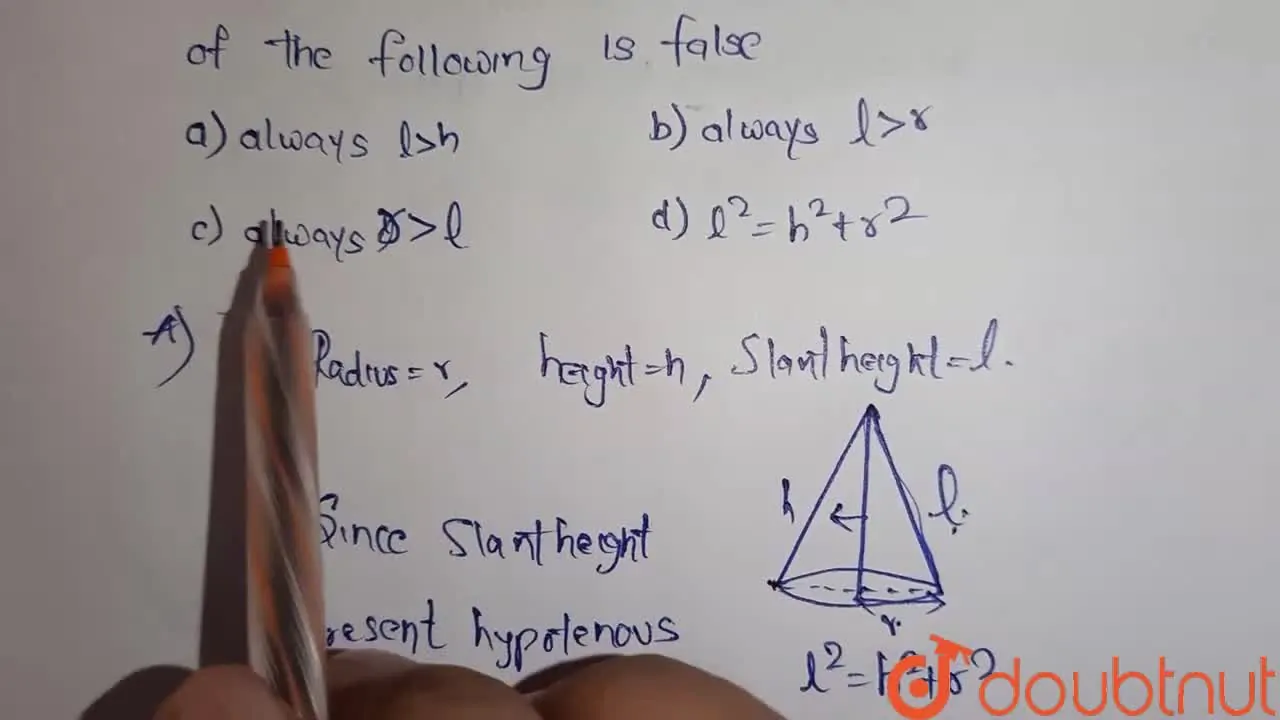 The slant height (l) of a cone is the square root of the sum of