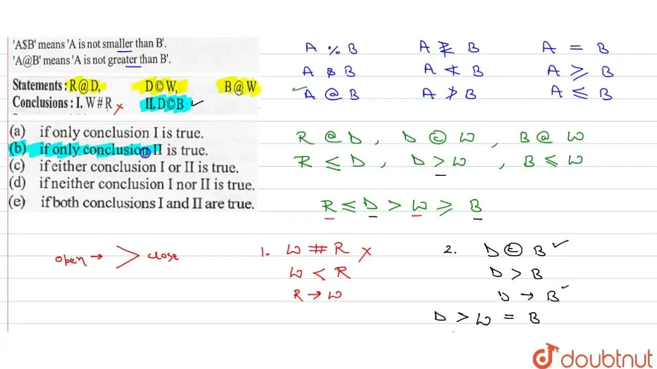 A#B Means A Is Neither Greater Than Nor Equal To B A©B Means A Is Ne