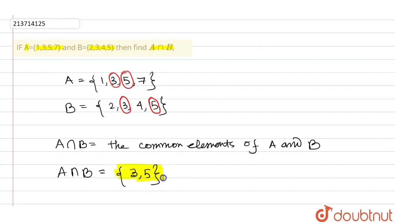 [Bengali] IF A={1,3,5,7} And B={2,3,4,5} Then Find A Cap B,