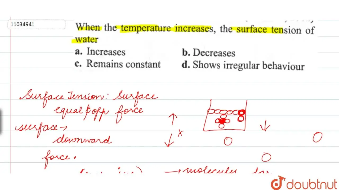 When the temperature increases, the surface tension of water
