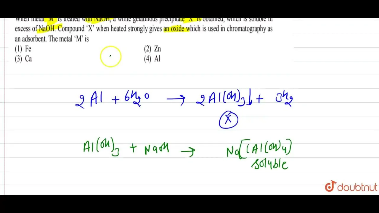 When metal ‘M’ is treated with NaOH, a white gelatinous precipitate ‘X