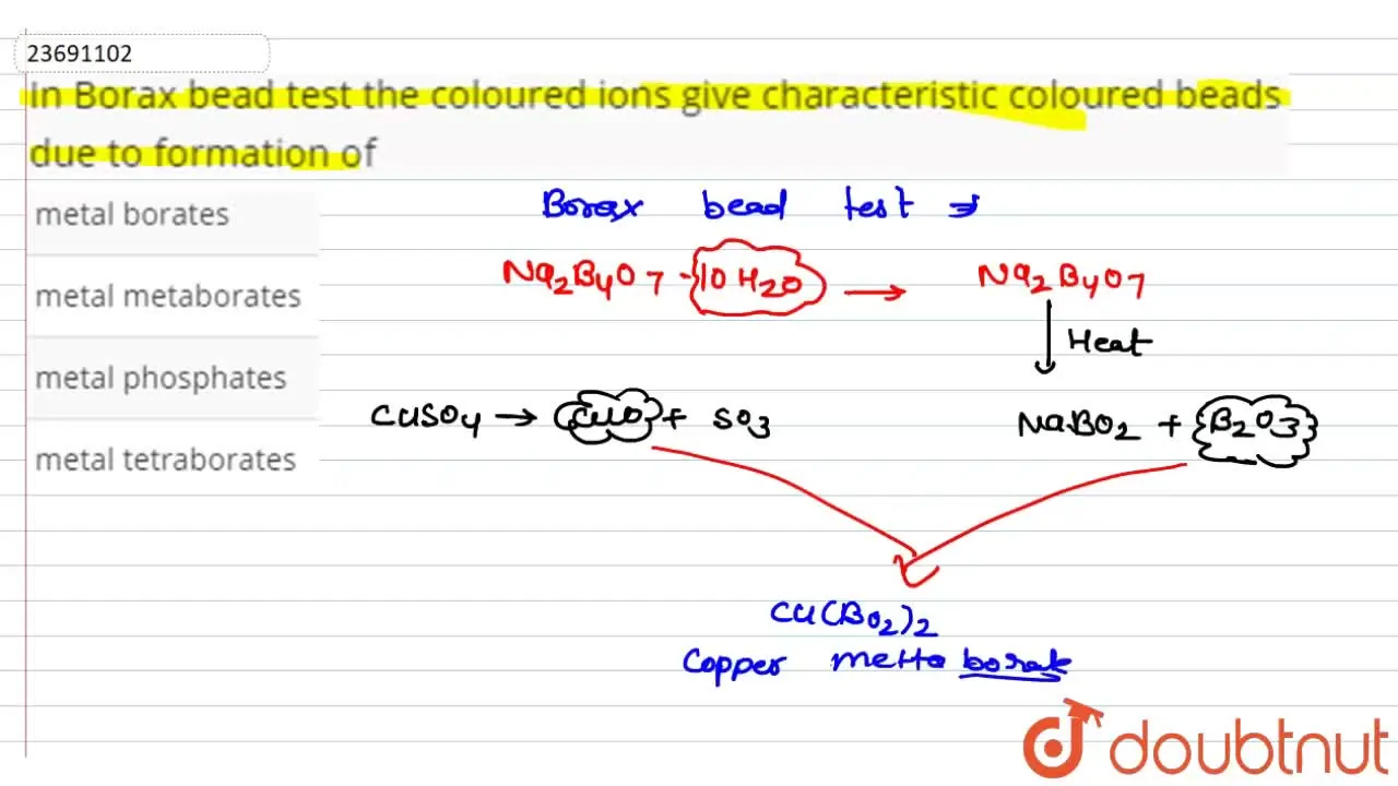 In Borax bead test the coloured ions give characteristic coloured bead