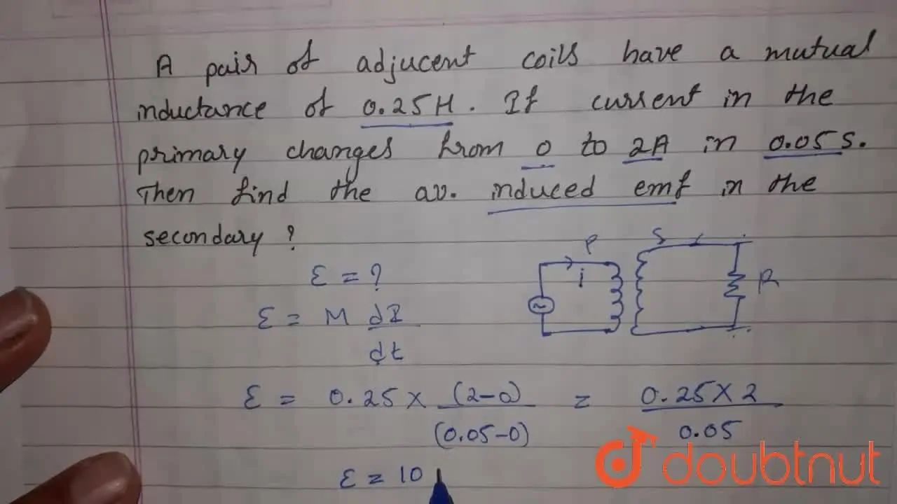 [Kannada] A pair of adjacent coils have a mutual inductance of 0.25 H.