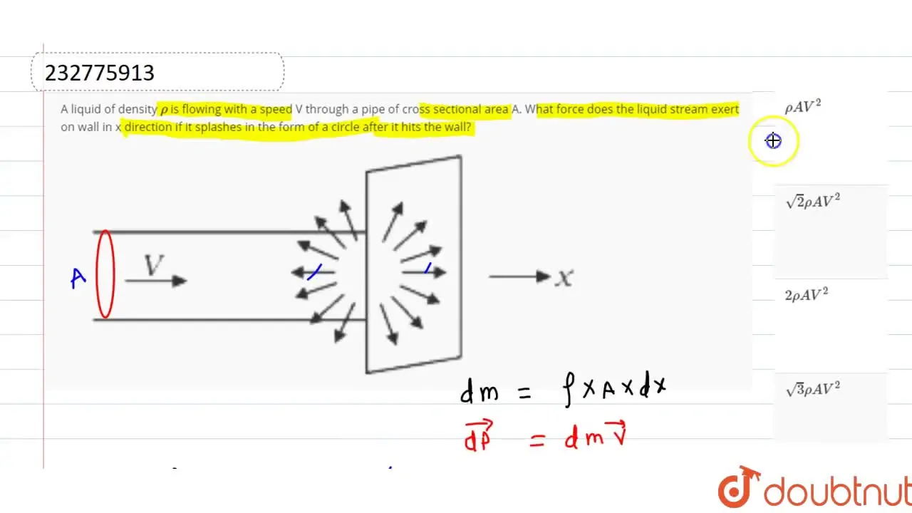 A liquid of density rho is flowing with a speed V through a pipe of c