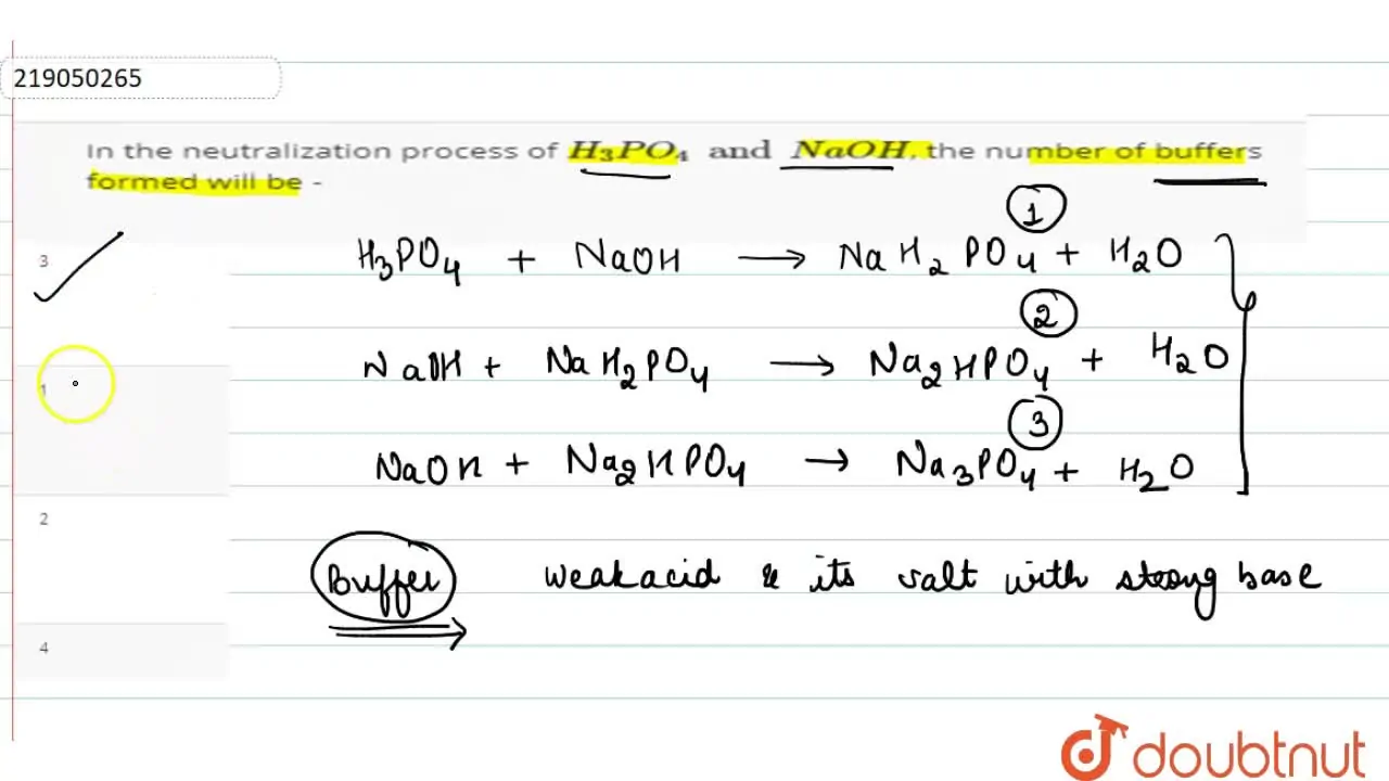 In the neutralization process of H3PO4 and NaOH, the number of buffers