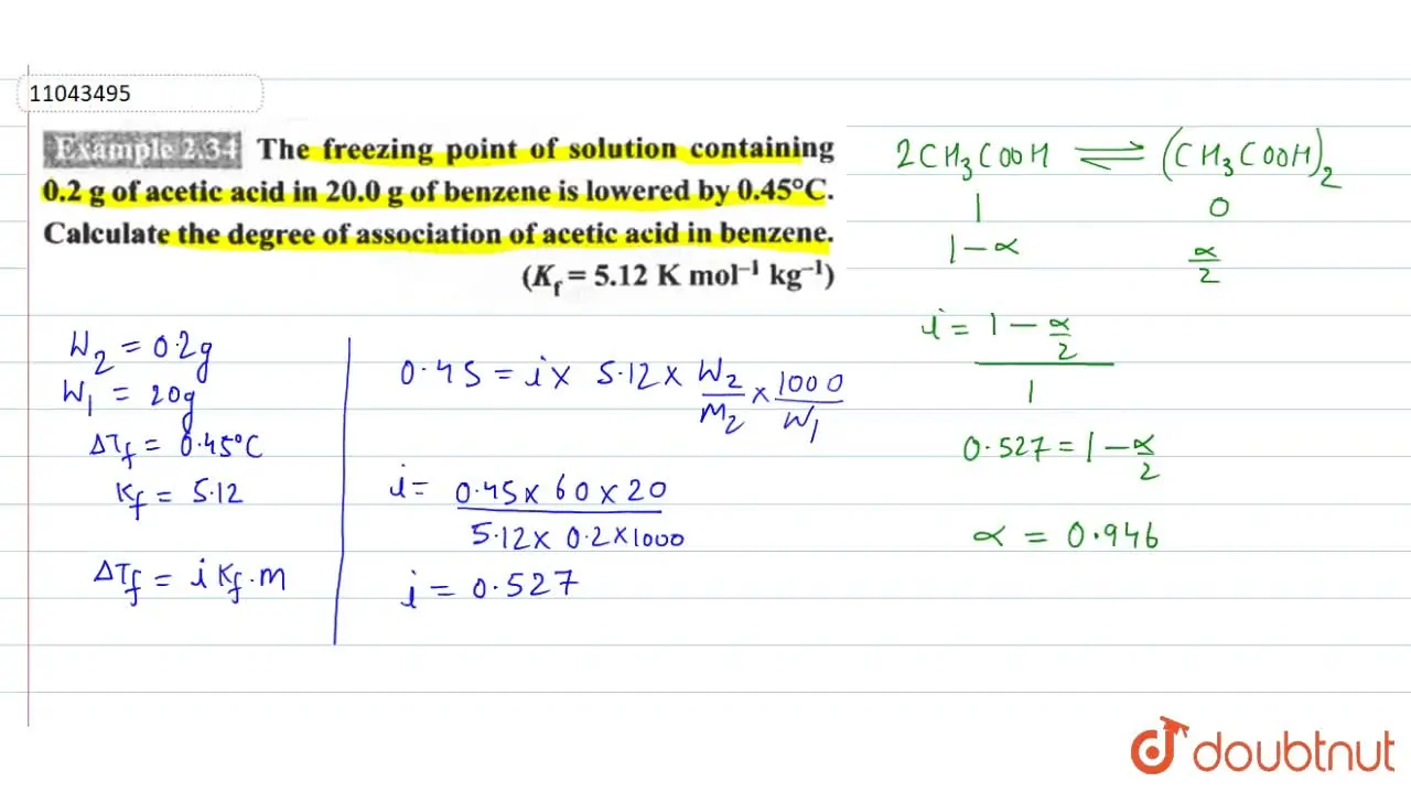 The freezing point of solution containing 0.2 g of acetic acid in 20.0