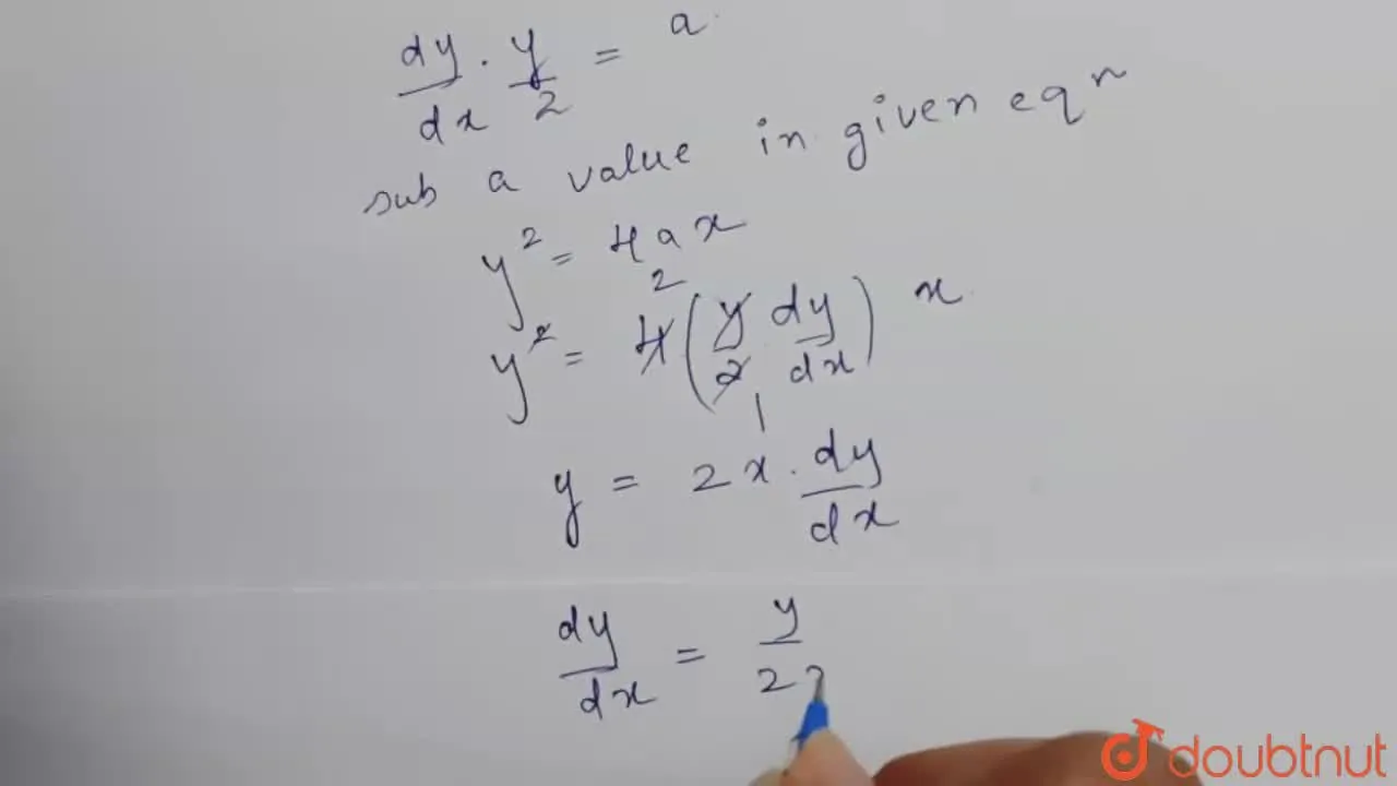 [Telugu] The differential equation whose solution is y^(2) = 4ax, wher