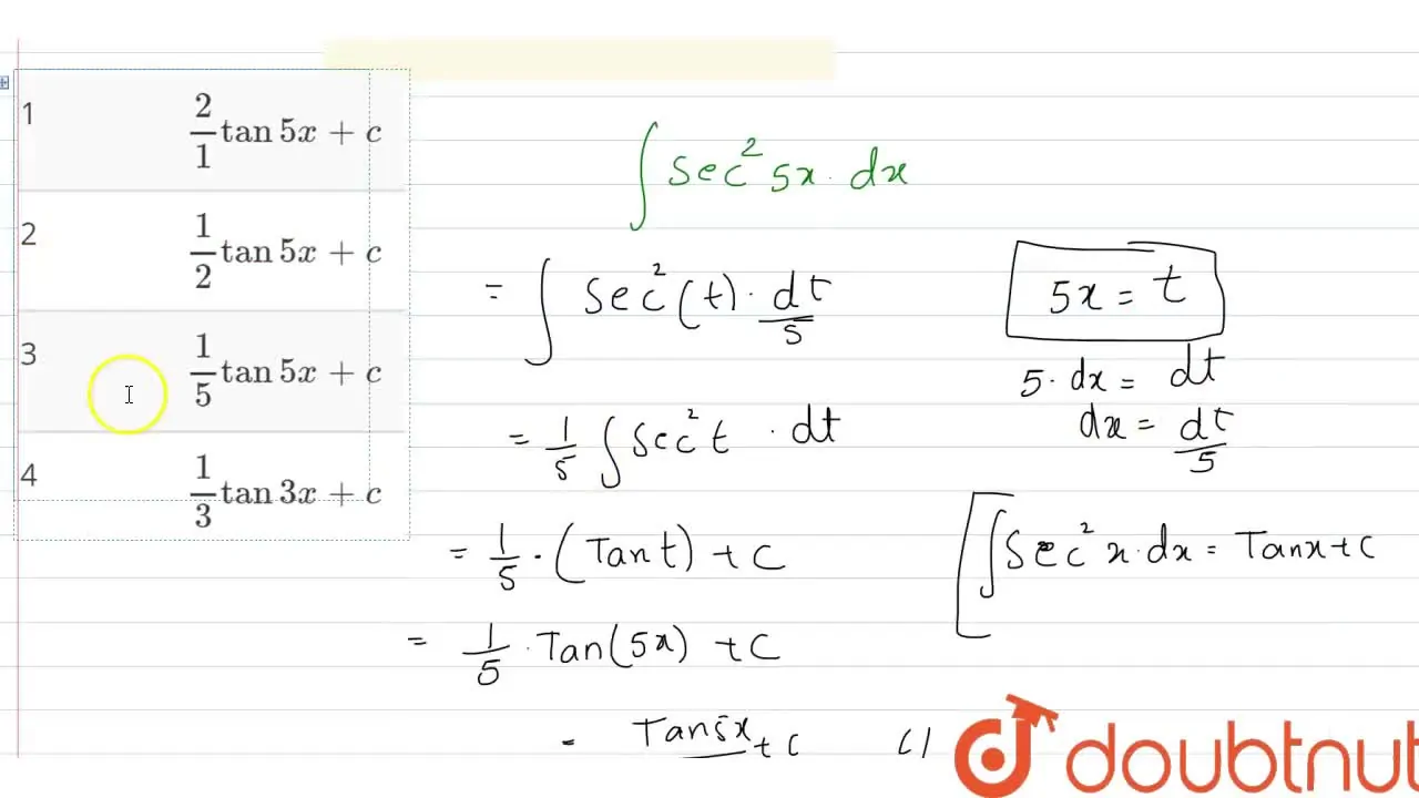int sec^(2)5x dx=`