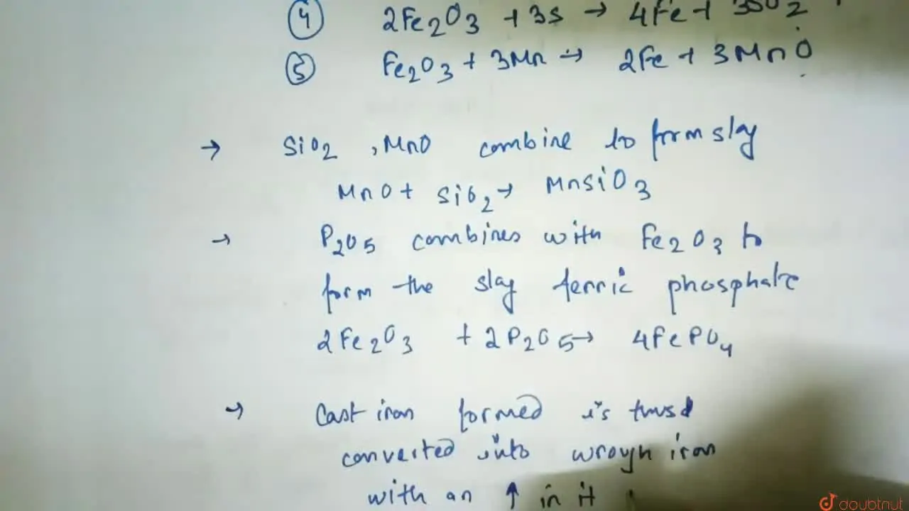 [Bengali] Wrought iron is the purest form of iron. Write the reactions