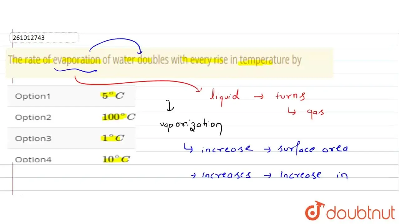 The rate of evaporation of water doubles with every rise in temperatur
