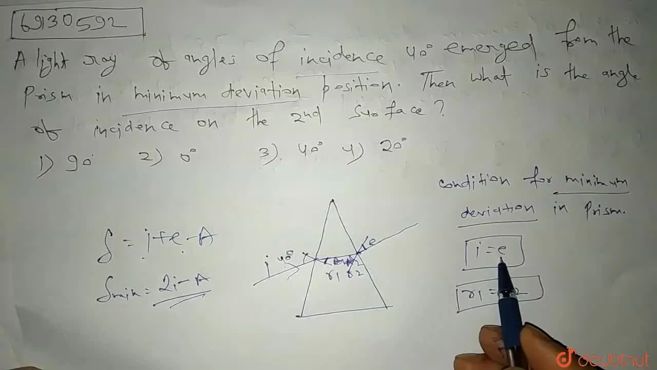 A Light Ray Of Angles Of Incidence 40 Emerged From The Prism In Mi 9091