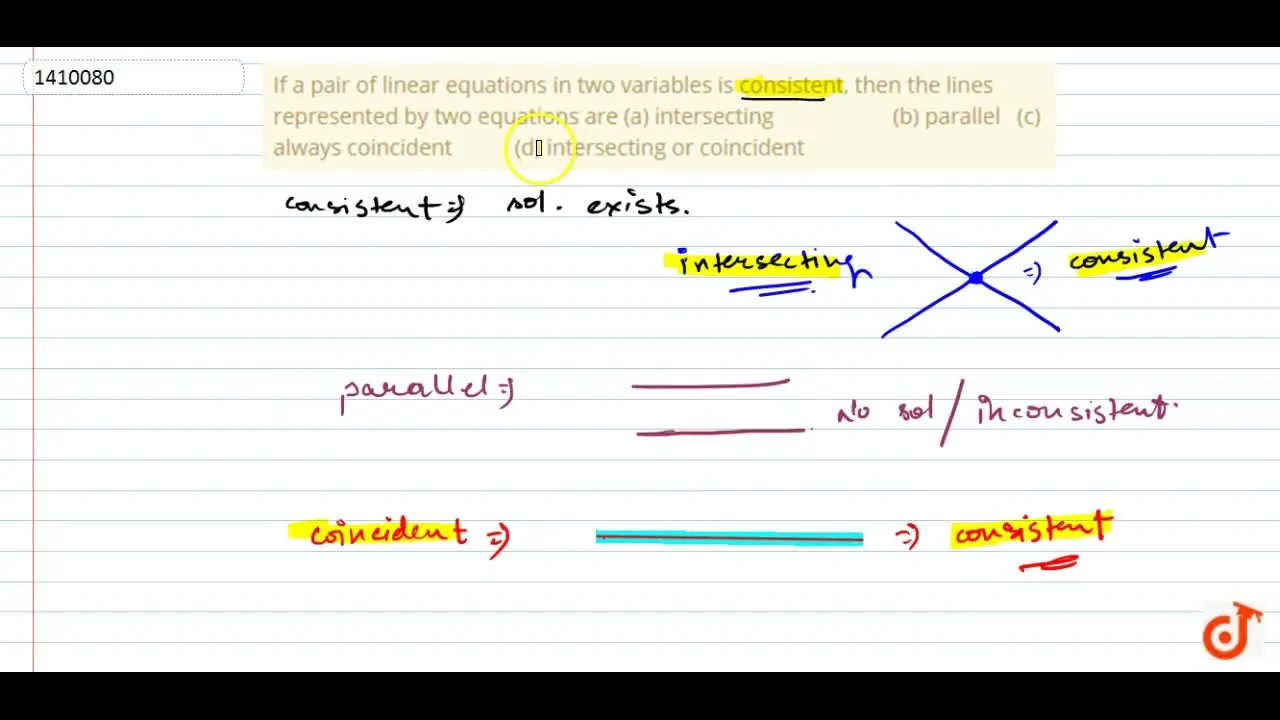 If a pair of linear equations in two variables is consistent, then t