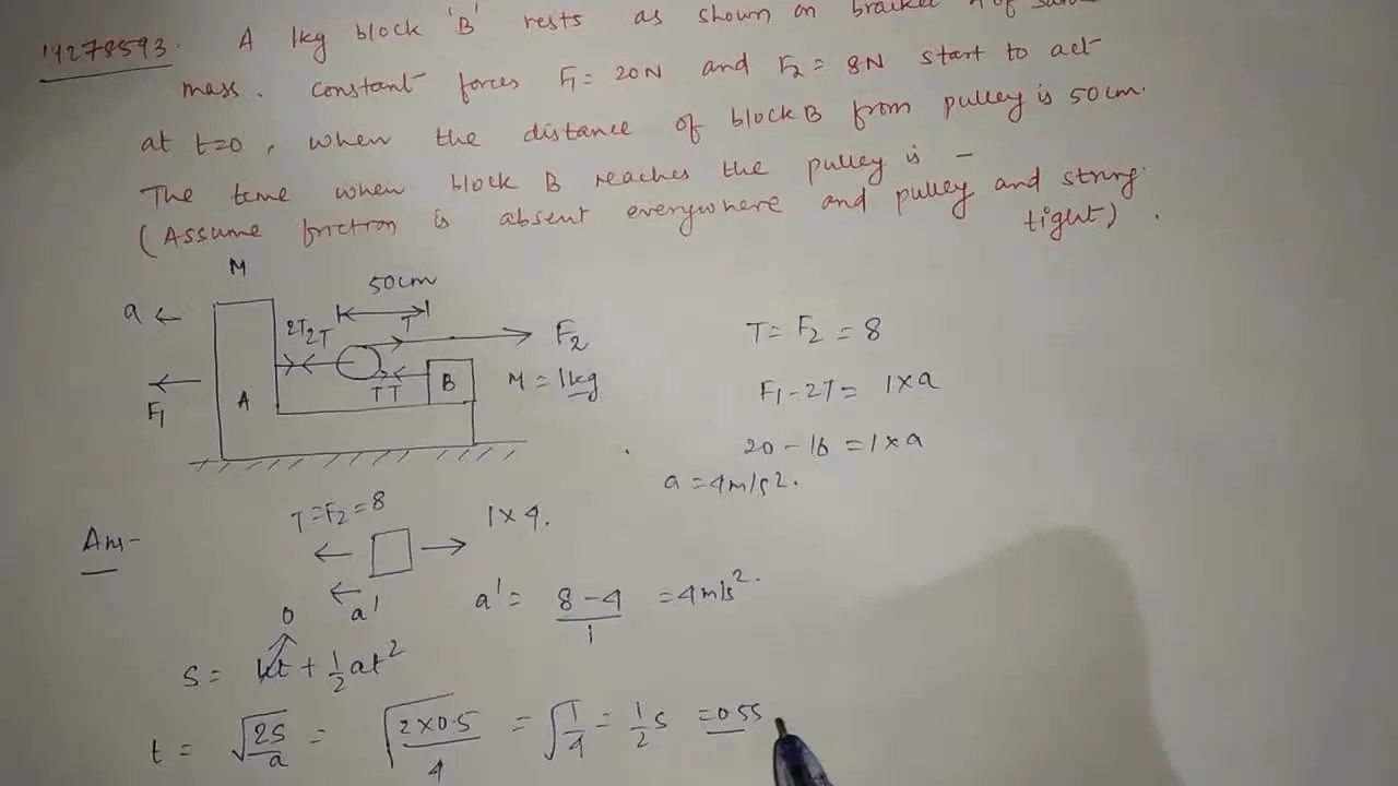 A 1kg Block B Rests As Shown On A Bracket A Of Same Mass. Constant For