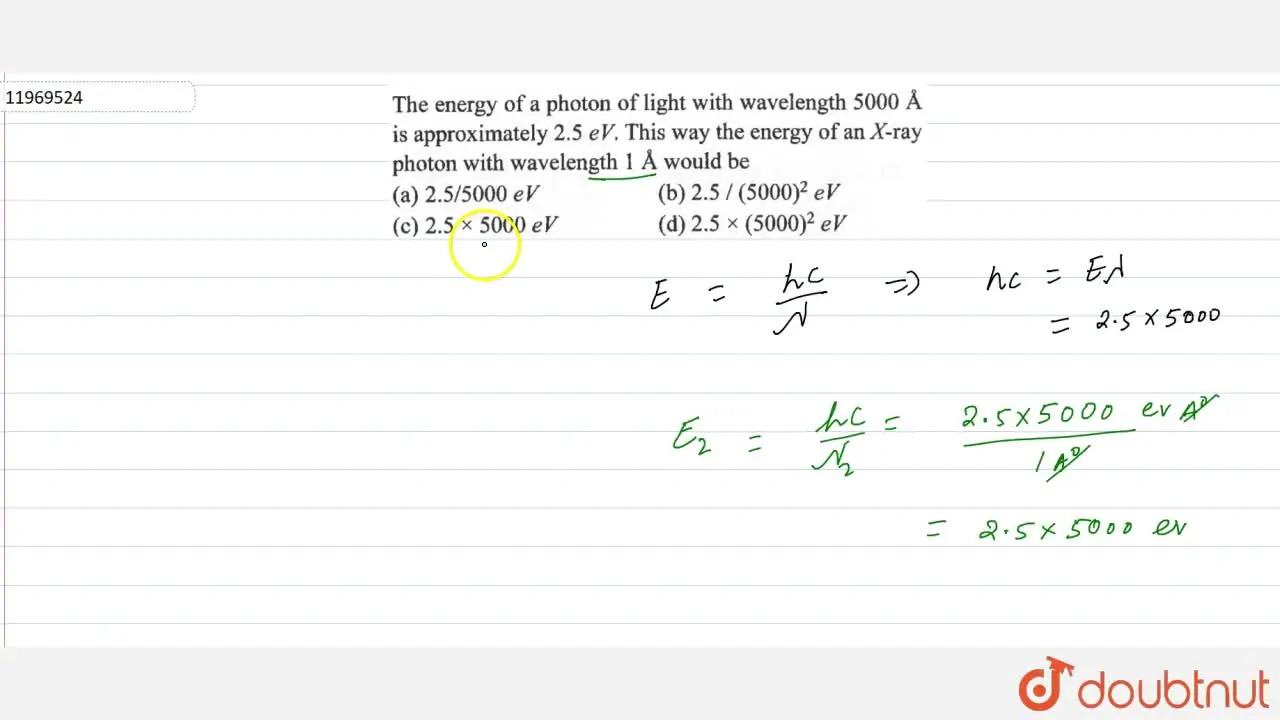 The energy of a photon of light with wavelength 5000 Å is approximatel