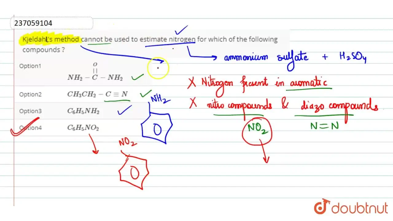 Kjeldahl's method cannot be used to estimate nitrogen for which of the