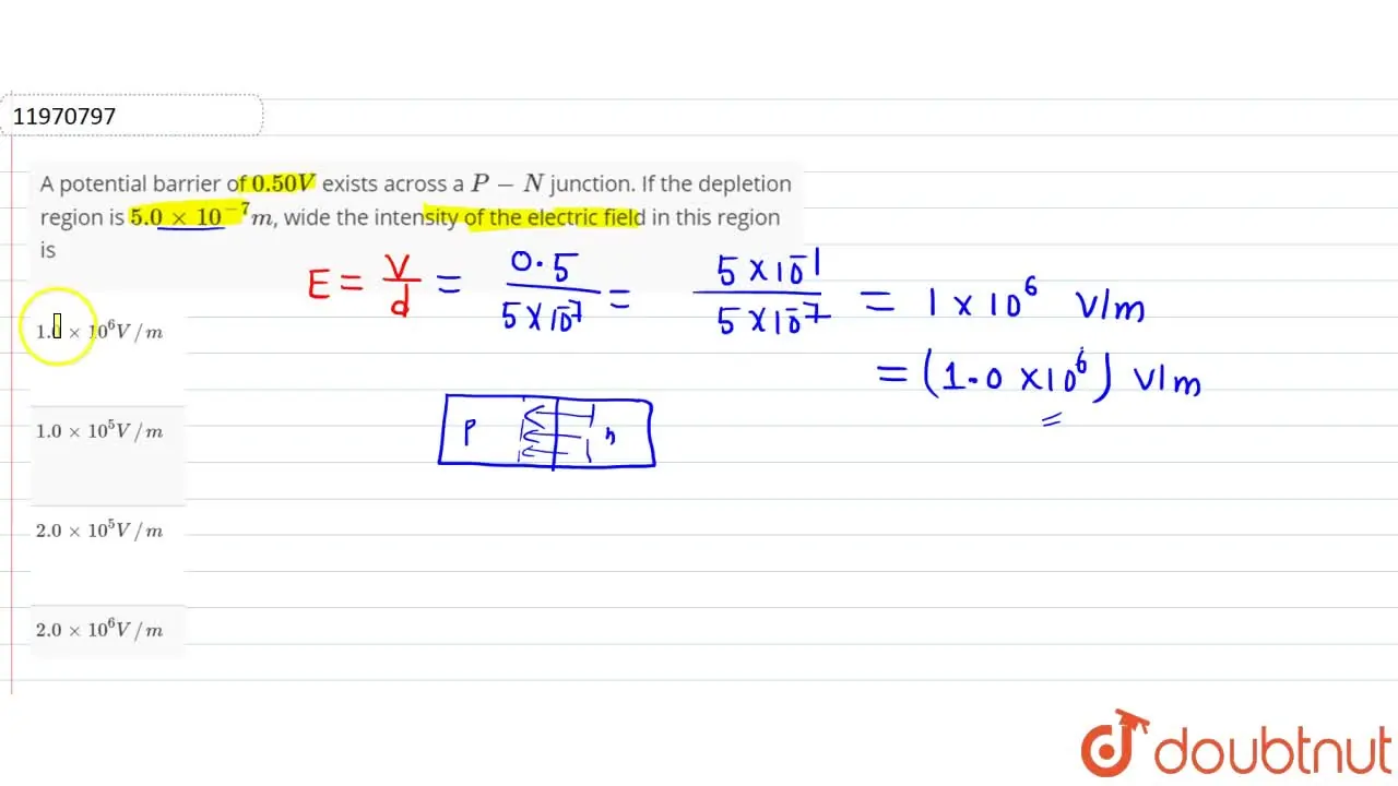 A Potential Barrier Of 0.50 V Exists Across A P-N Junction. If The De