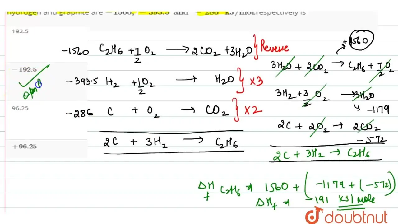 The standard heat of formation (Delta(f)H(298)^()) of ethane (in kJ/m