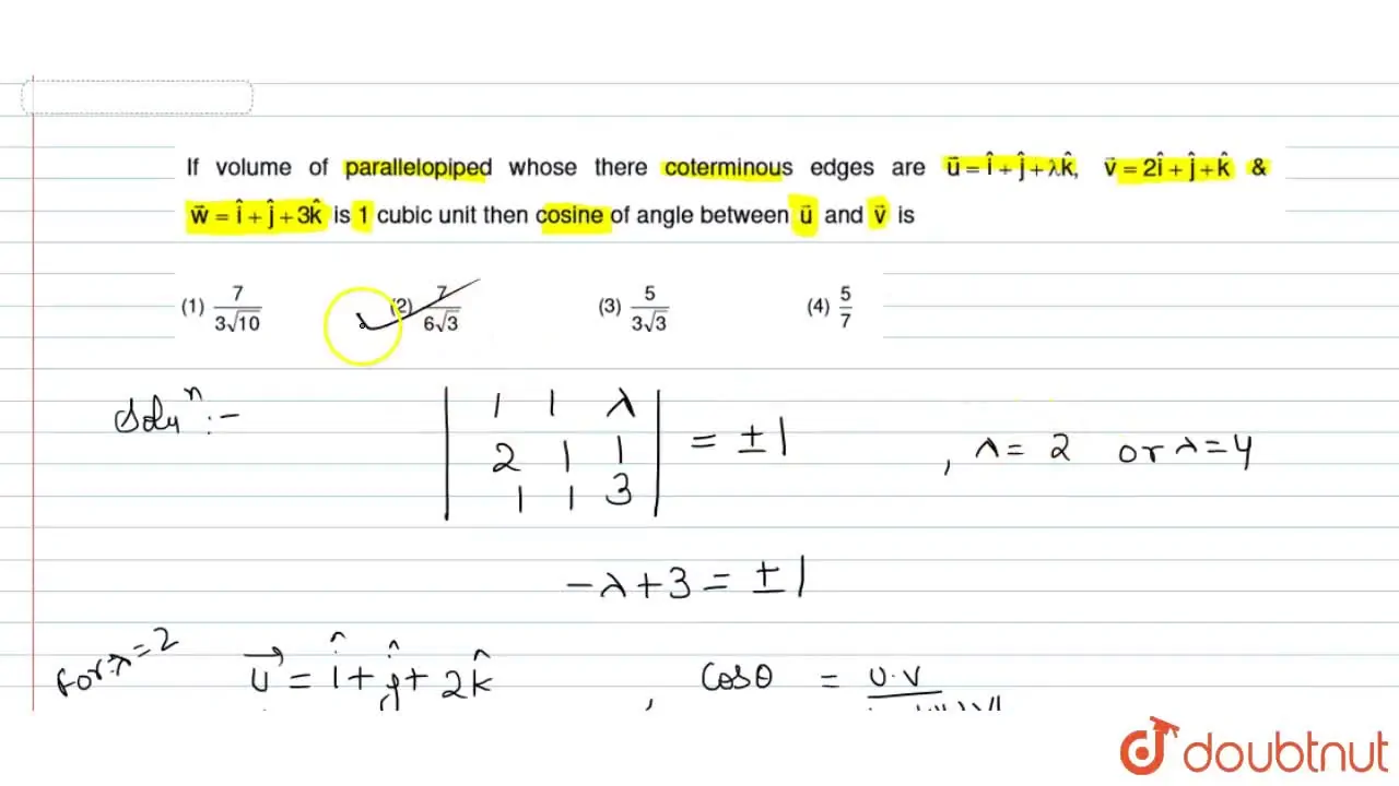 If volume of parallelopiped whose there coterminous edges are vec u