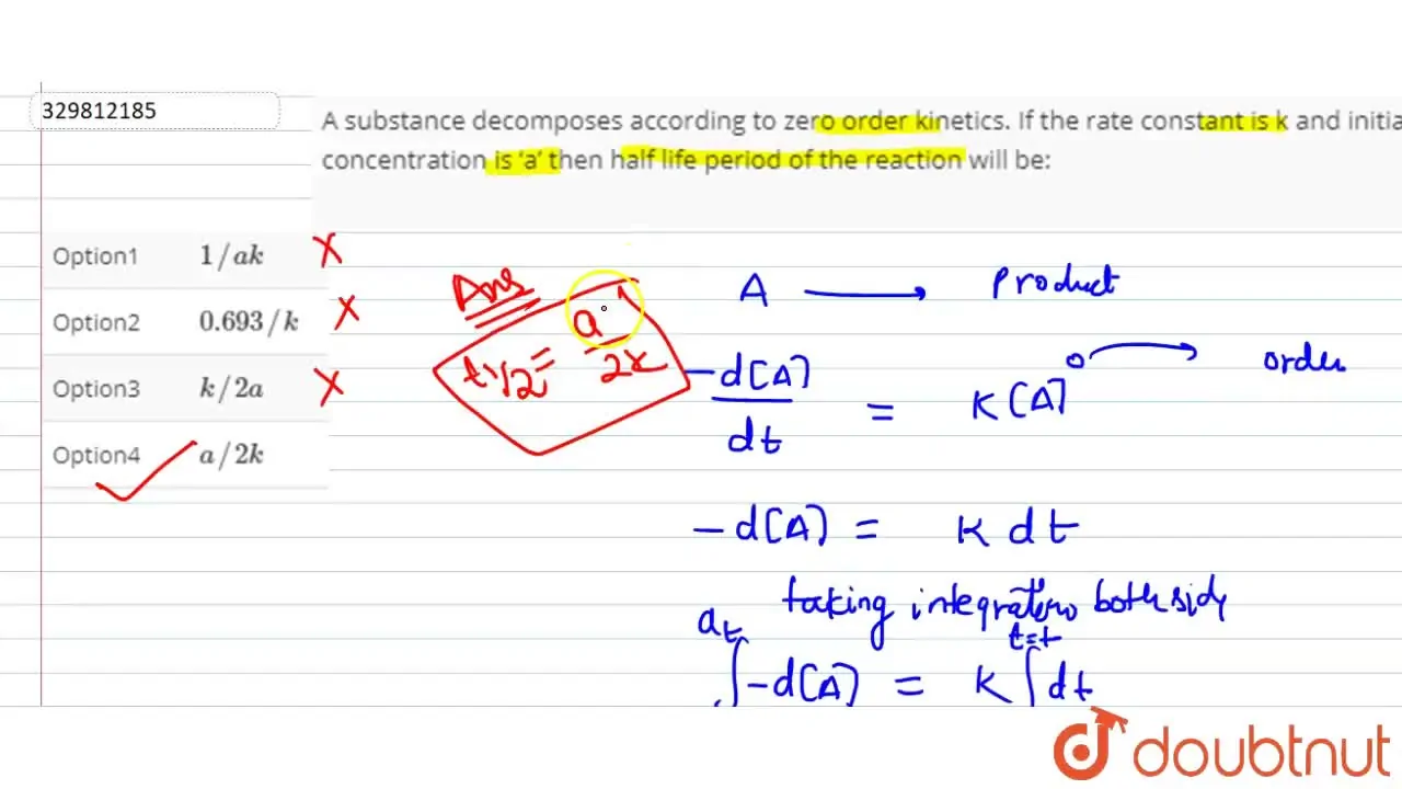 A substance decomposes according to zero order kinetics. If the rate c