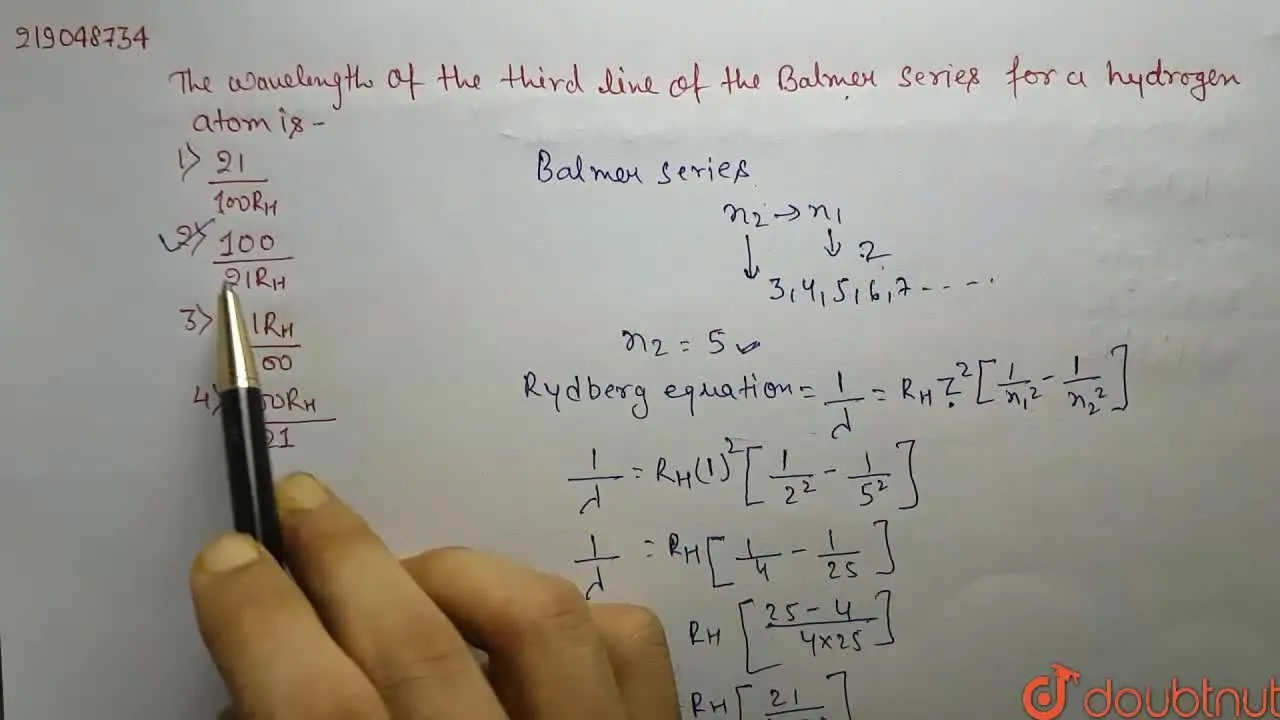 The wavelength of the third line of the Balmer series for a hydrogen a