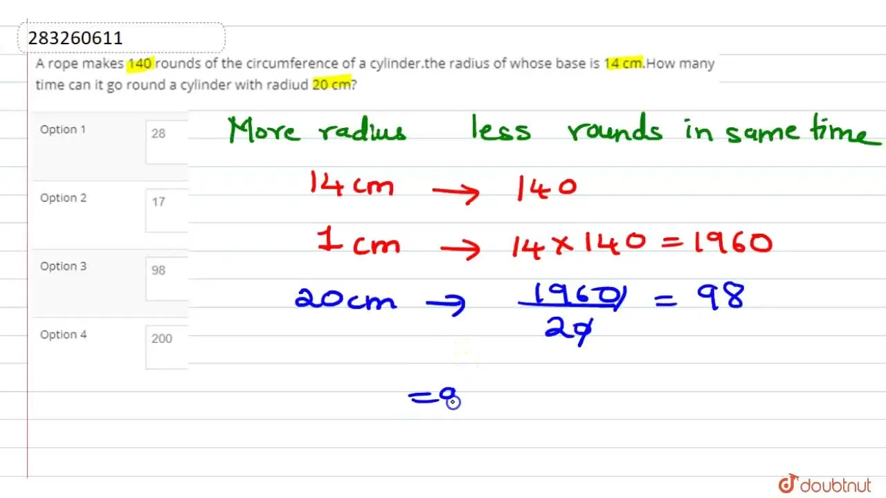 A rope makes 140 rounds of the circumference of a cylinder.the radius