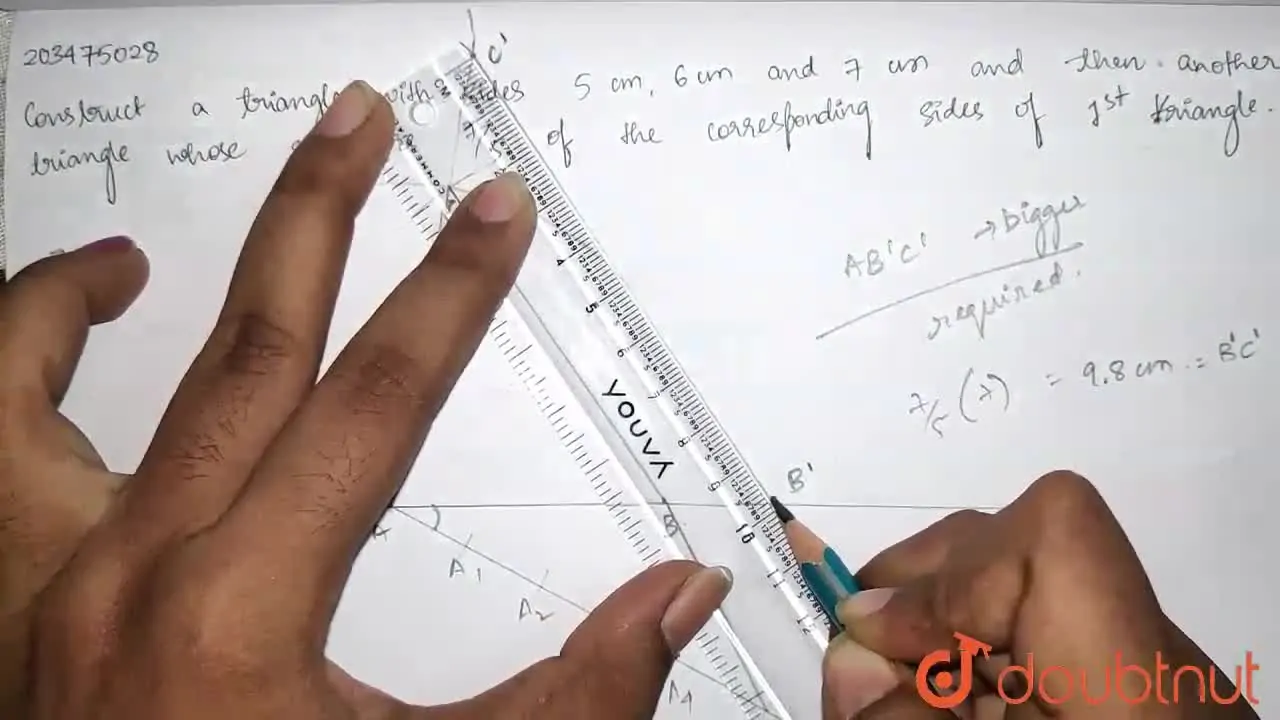 [Kannada] Construct a triangle with sides 5 cm, 6 cm and 7 cm and then