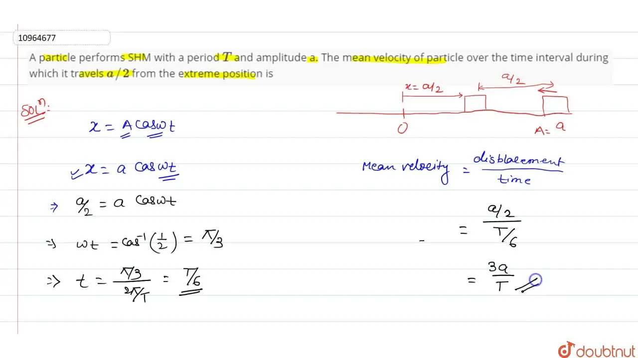 A particle performs SHM with a period T and amplitude a. The mean velo