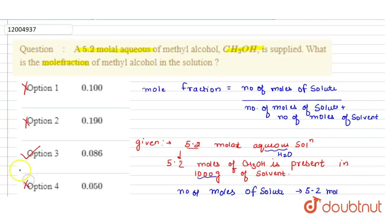 A 5.2 molal aqueous of methyl alcohol, CH(3)OH, is supplied. What is t