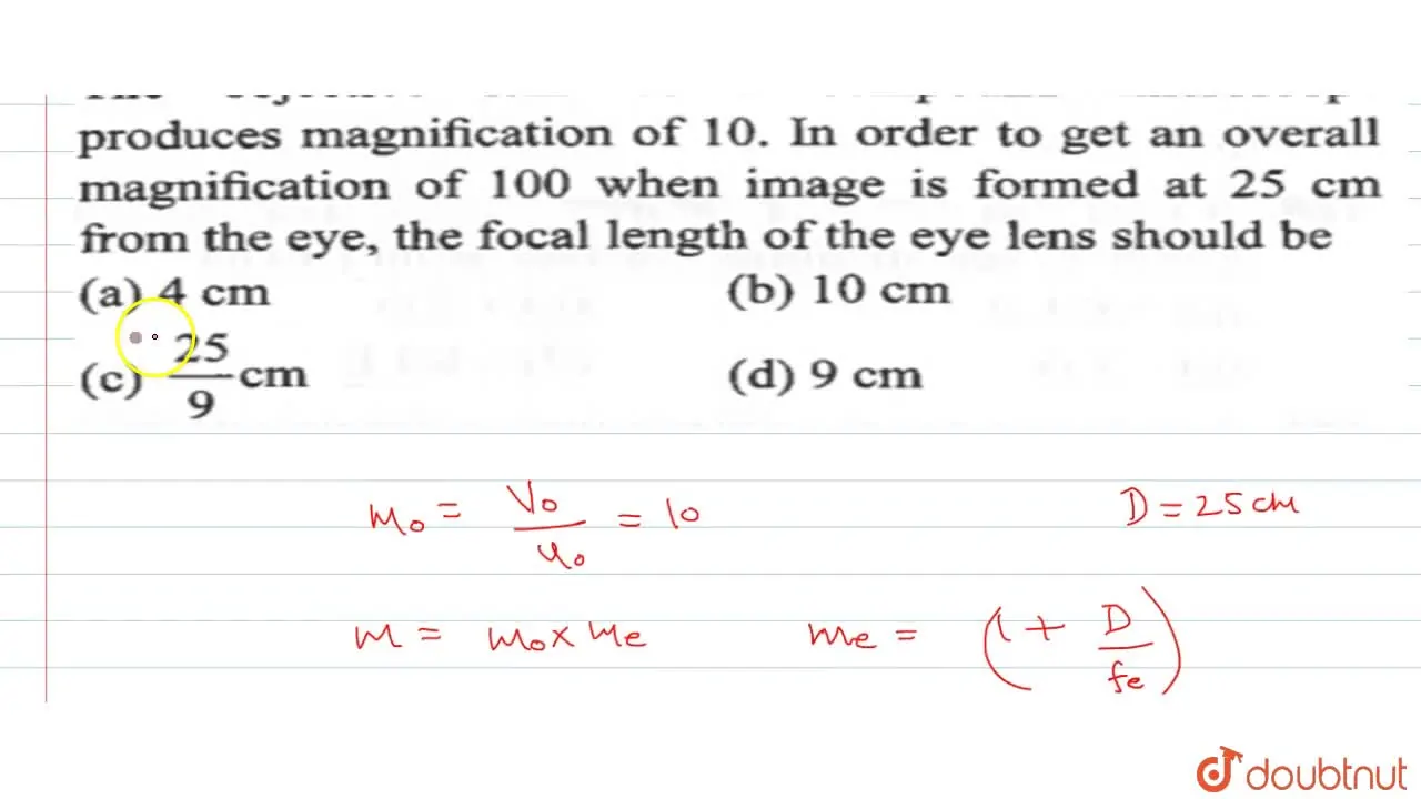 The objective lens of a compound microscope produces magnification of