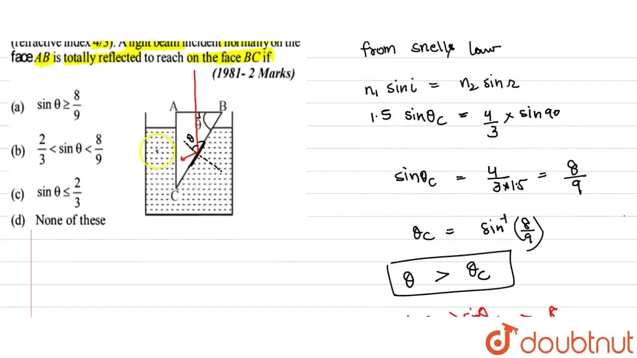 A glass prism of refractive index 1.5 is immersed in water (refractive