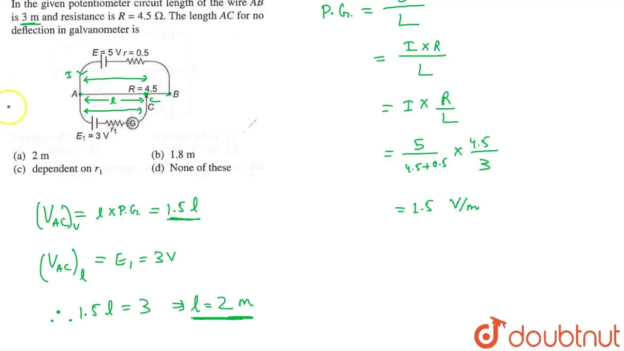 In the given potentiometer circuit length of the wire AB is 3 m and re