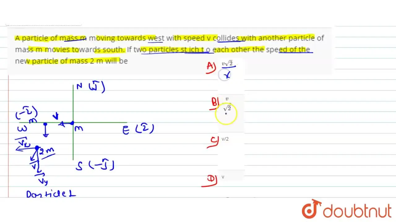 A Particle Of Mass M Moving Towards West With Speed V Collides With An