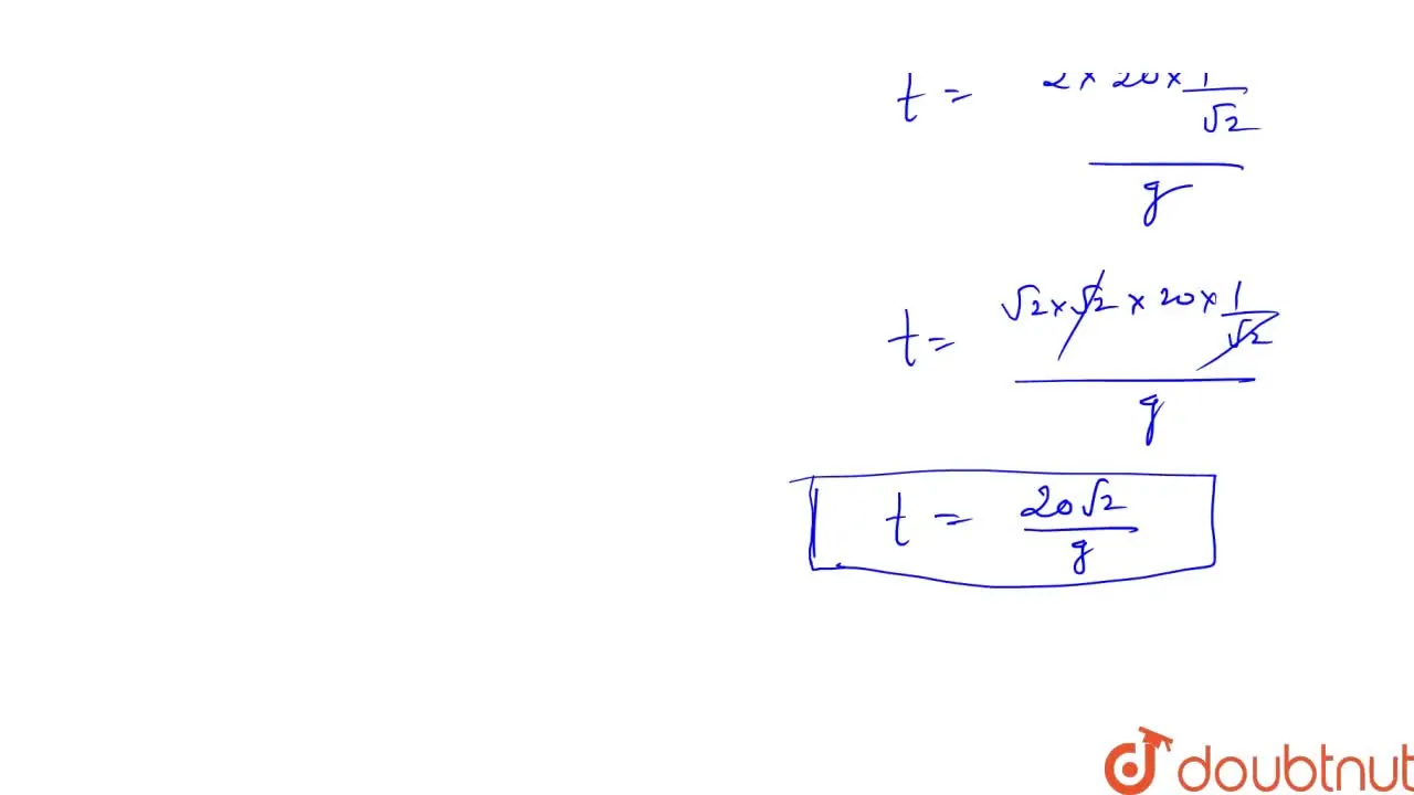 An object is being thrown at a speed of 20 m/s in a direction 45^(@) a