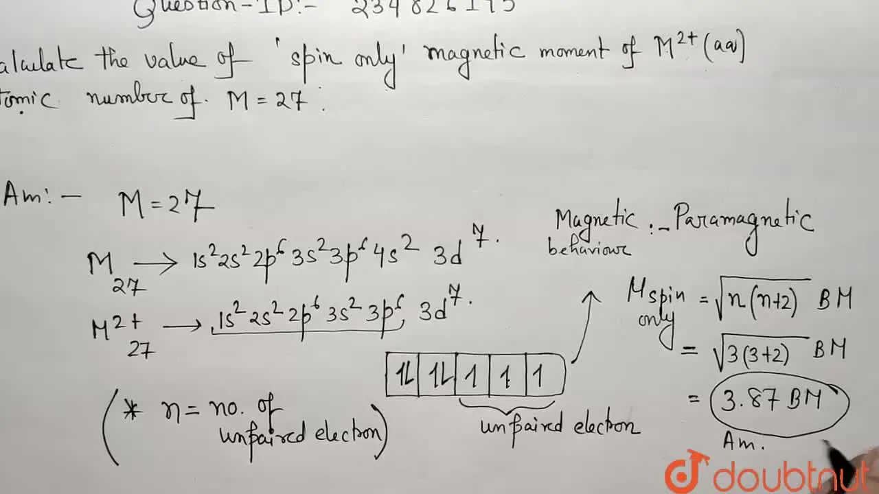 [Bengali] Calculate the value of 'spin only' moment of M^(2+)