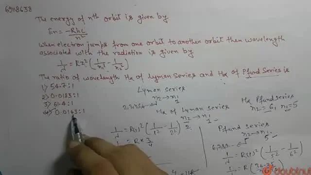 The energy of n^(th) orbit is given by E(n) = ( -Rhc)/(n^(2)) Whe